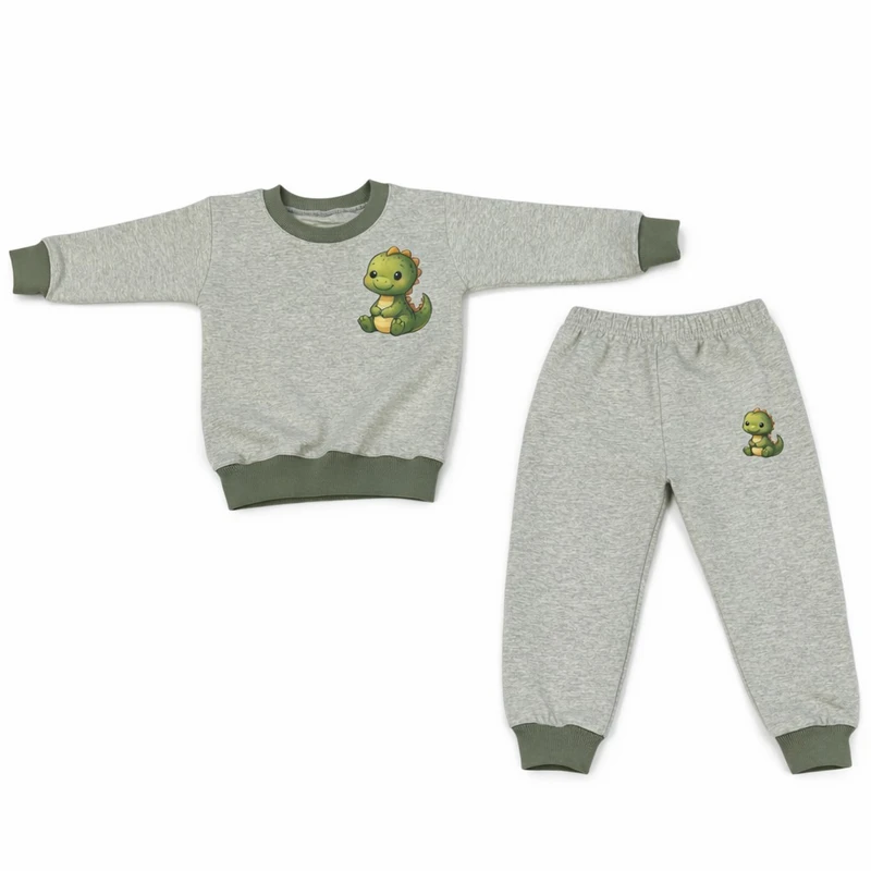 ست تی‌شرت آستین بلند و شلوار راحتی بچگانه مدل دایناسور کوچولو