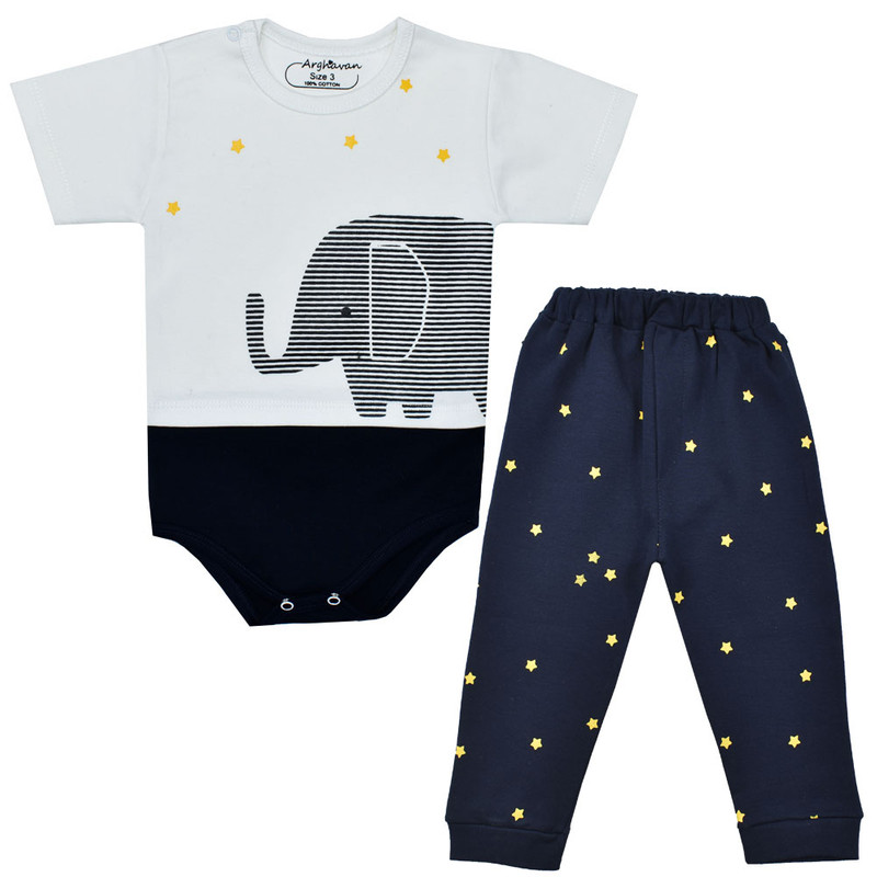 ست بادی و شلوار نوزادی ارغوان مدل فیل و ستاره