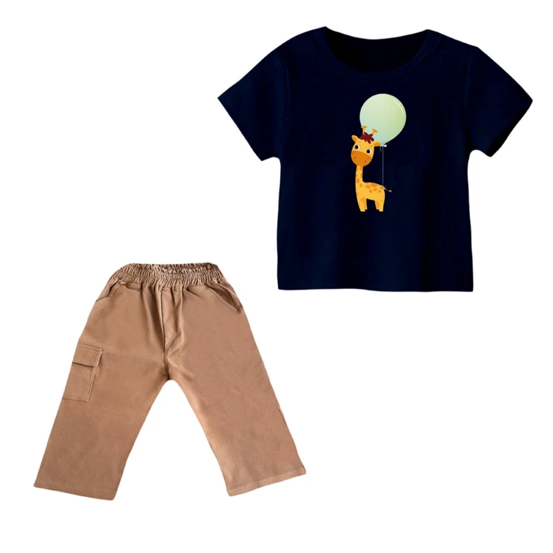 ست تی شرت و شلوارک دخترانه مدل زرافه کد 11