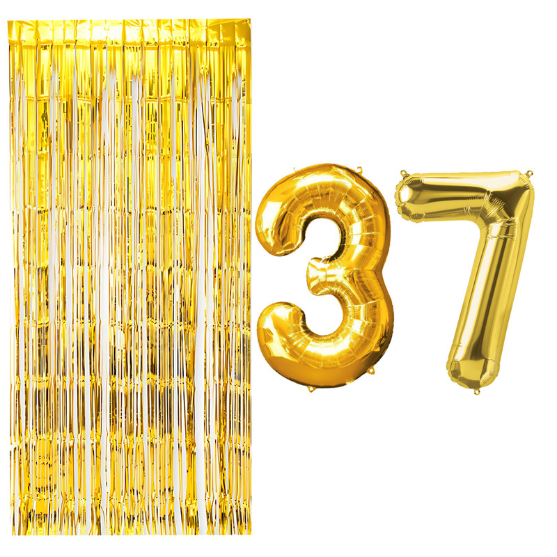 بادکنک فویلی مسترتم طرح عدد 37 به همراه پرده تزئینی بسته 3 عددی