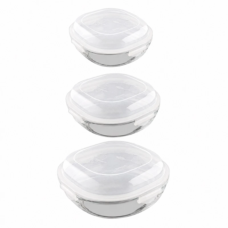 ظرف نگهدارنده شیشه ای لیمون کد 2471 مناسب برای قراردادن در مایکروویو، یخچال، فریزر مجموعه 3 عددی