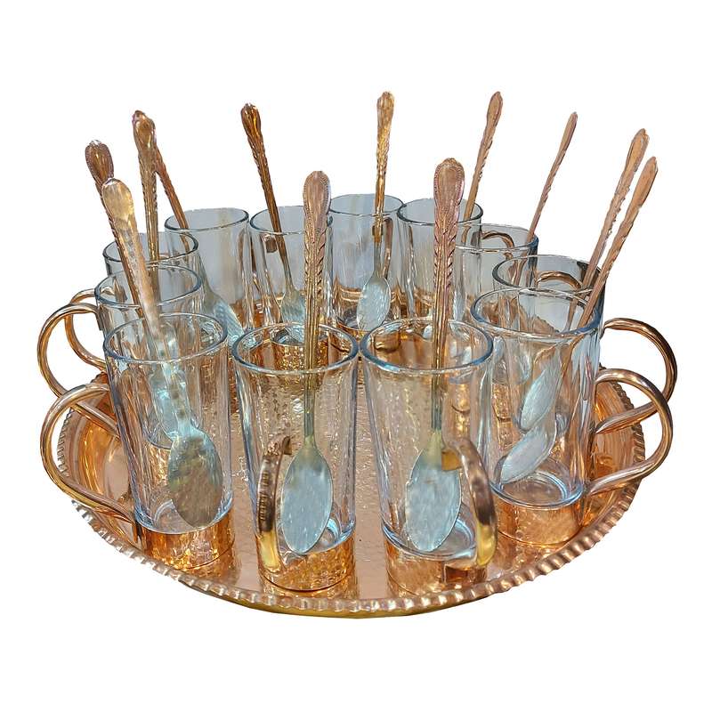 سرویس چای خوری مسی مدل چکش کاری کد 459 مجموعه 25 عددی