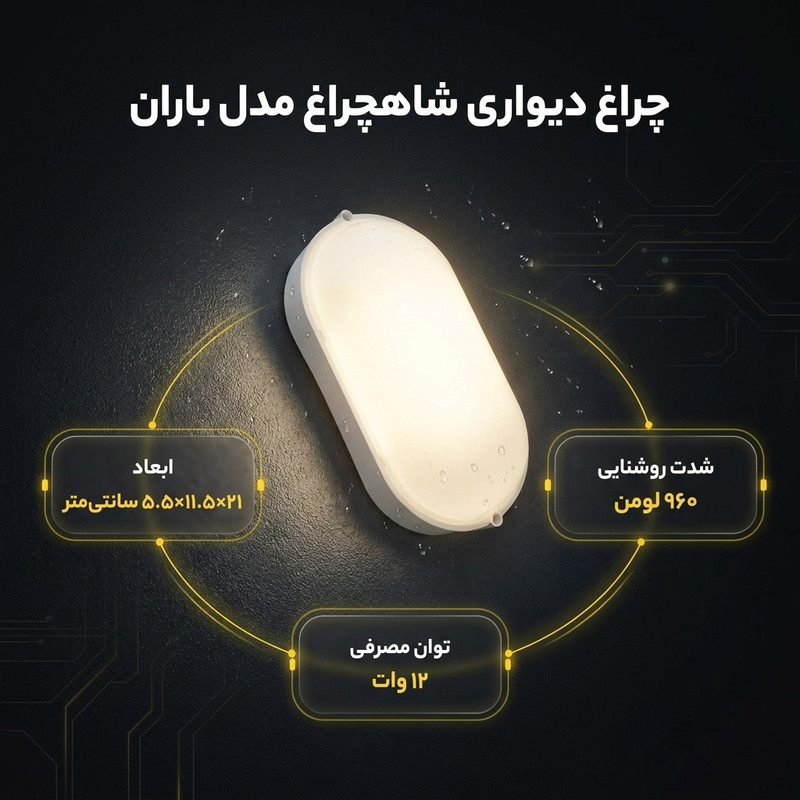  چراغ دیواری 12 وات شاهچراغ مدل ضدآب IP65 طرح باران