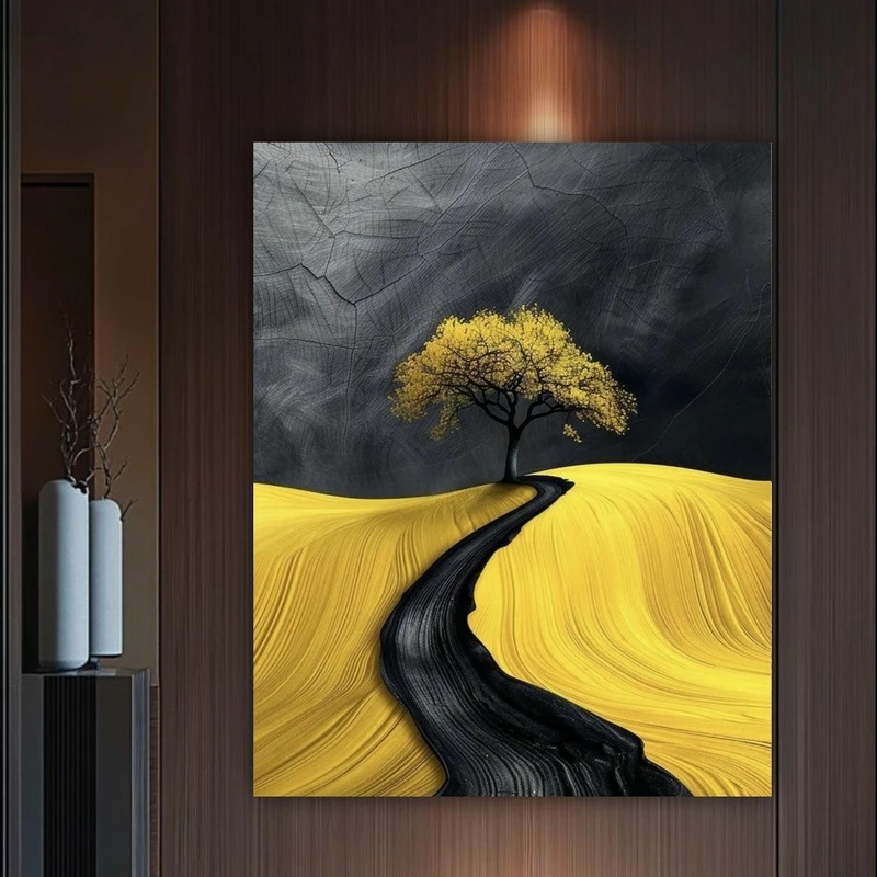 پوستر پارچه ای طرح مخمل نقاشی آسمان تیره مدل درخت تنها کد BK24682