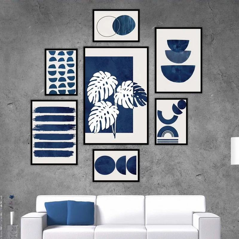 تابلو بکلیت طرح نقاشی مینیمال و برگ انجیری مدل شاین اکلیلی B-2194 مجموعه 7 عددی