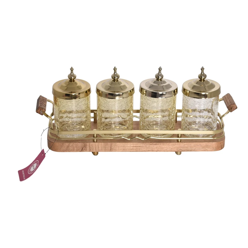 ست جا ادویه 4 پارچه بی وی کی طرح کاریزما کد 412602 به همراه استند 