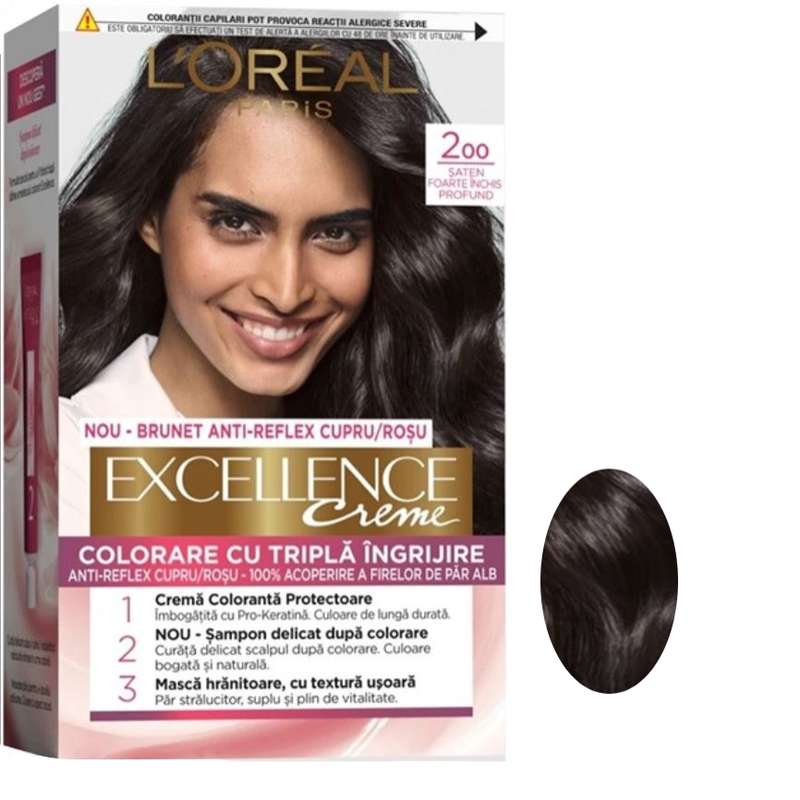 کیت رنگ مو لورآل مدل excellence cream شماره 200 حجم 48 میلی لیتر رنگ مشکی