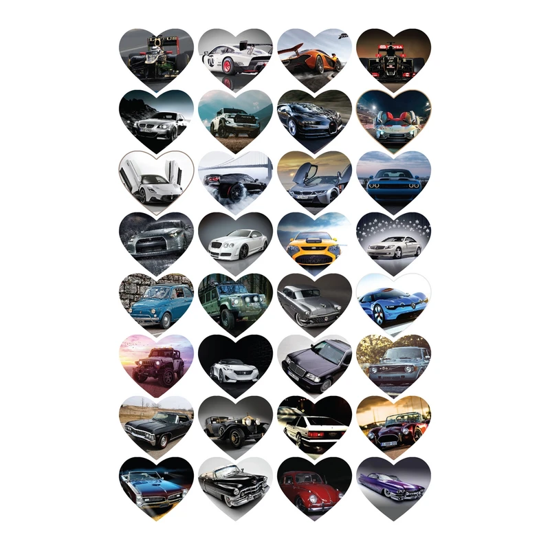 استیکر مدل قلبی طرح خودرو های مدرن و کلکسونی مجموعه 32 عددی
