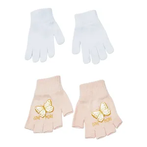 دستکش بافتنی دخترانه ال سی وایکیکی مدل زربافت پروانه ای بسته ۲ عددی