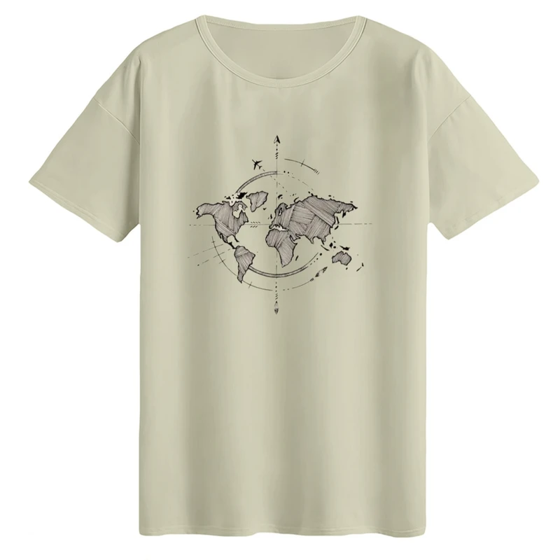 تی‌شرت لانگ آستین کوتاه زنانه مدل نقشه جهان