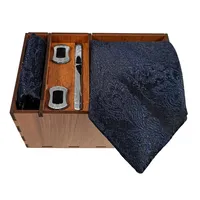 ست کراوات و دستمال جیب و دکمه سردست و گیره کراوات مردانه مدل 394C