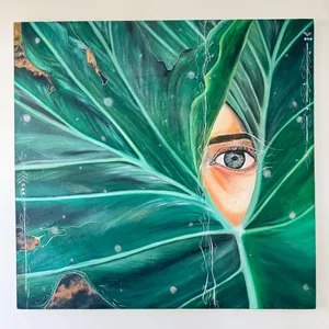 تابلو نقاشی رنگ روغن طرح برگ و چشم کد 2024