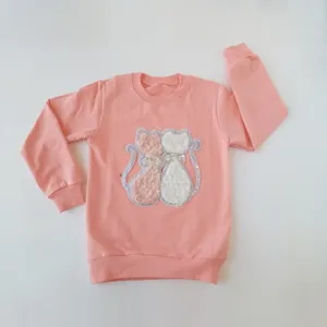 سویشرت دخترانه مدل دوگربه پولیشی رنگ گلبهی