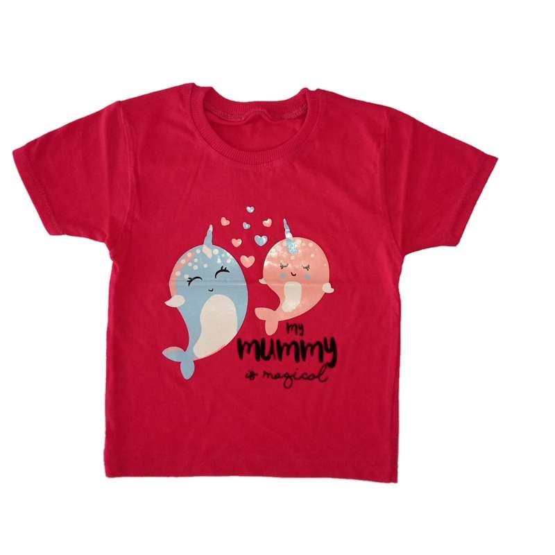 تی شرت آستین کوتاه دخترانه مدل نخ پنبه طرح ماهی تکشاخ