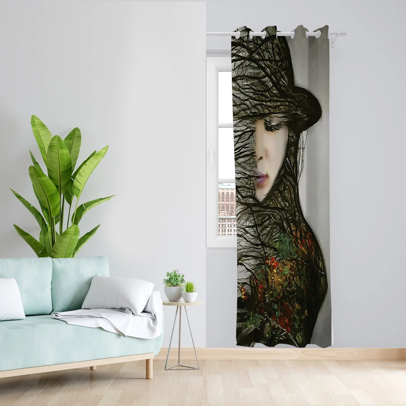 پرده طرح نیمرخ مدل مخمل پانچی کد L 757 Z سایز 140x200 سانتی متر