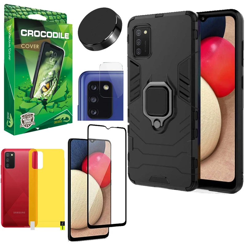 کاور کروکودیل مدل K-BTMN مناسب برای گوشی موبایل سامسونگ Galaxy A02S/A03S به همراه محافظ صفحه نمایش و محافظ لنز دوربین و برچسب محافظ پشت و پایه نگهدارنده گوشی