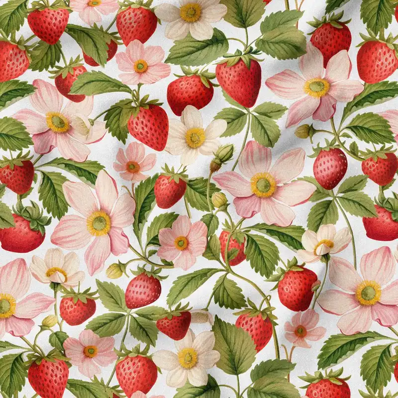 پارچه لباس پارچه الف مدل کرپ بوگاتی طرح توت فرنگی  کد 7011242