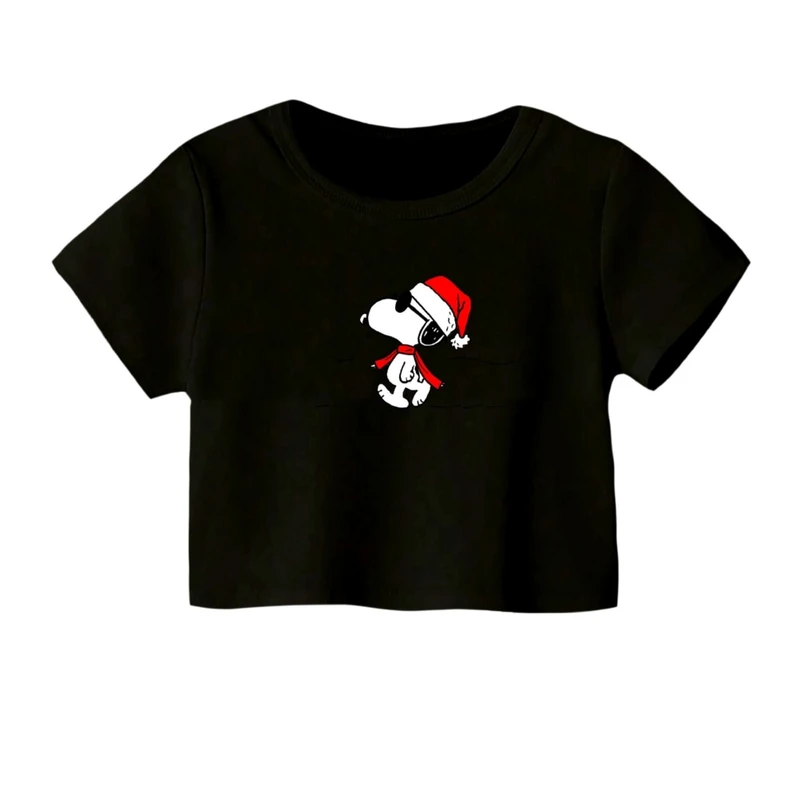 کراپ‌ تی‌شرت آستین کوتاه زنانه مدل اسنوپی کریسمس کد 3