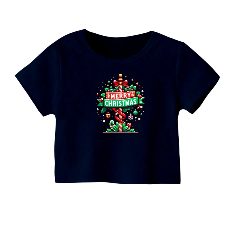 کراپ‌ تی‌شرت آستین کوتاه زنانه مدل نوشته کریسمس کد 28