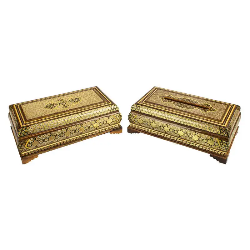 ست جعبه دستمال و جعبه کارد و چنگال خاتم کاری مدل توپی کد W