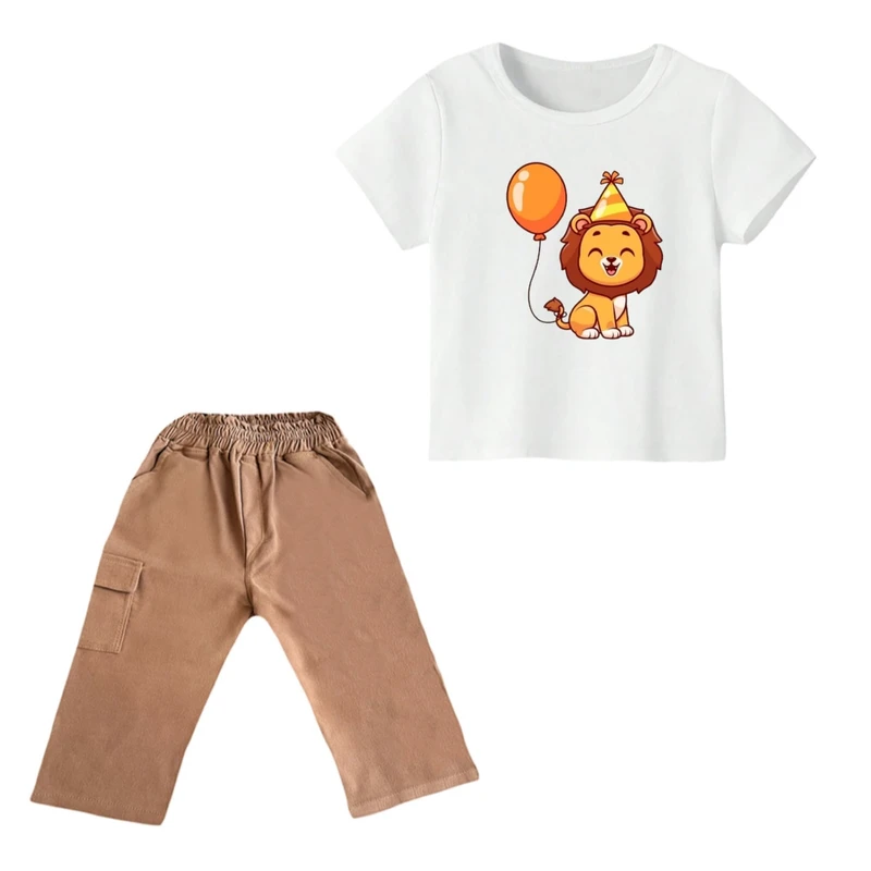 ست تی شرت و شلوارک پسرانه مدل شیر کد ۹