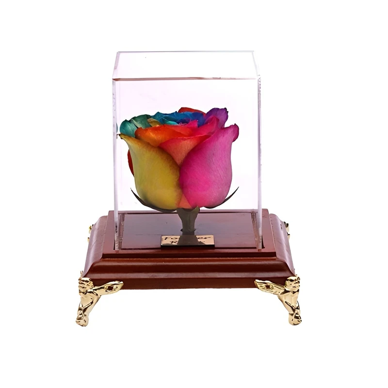 باکس گل رز جاودان مدل مکعب پایه دار چوبی