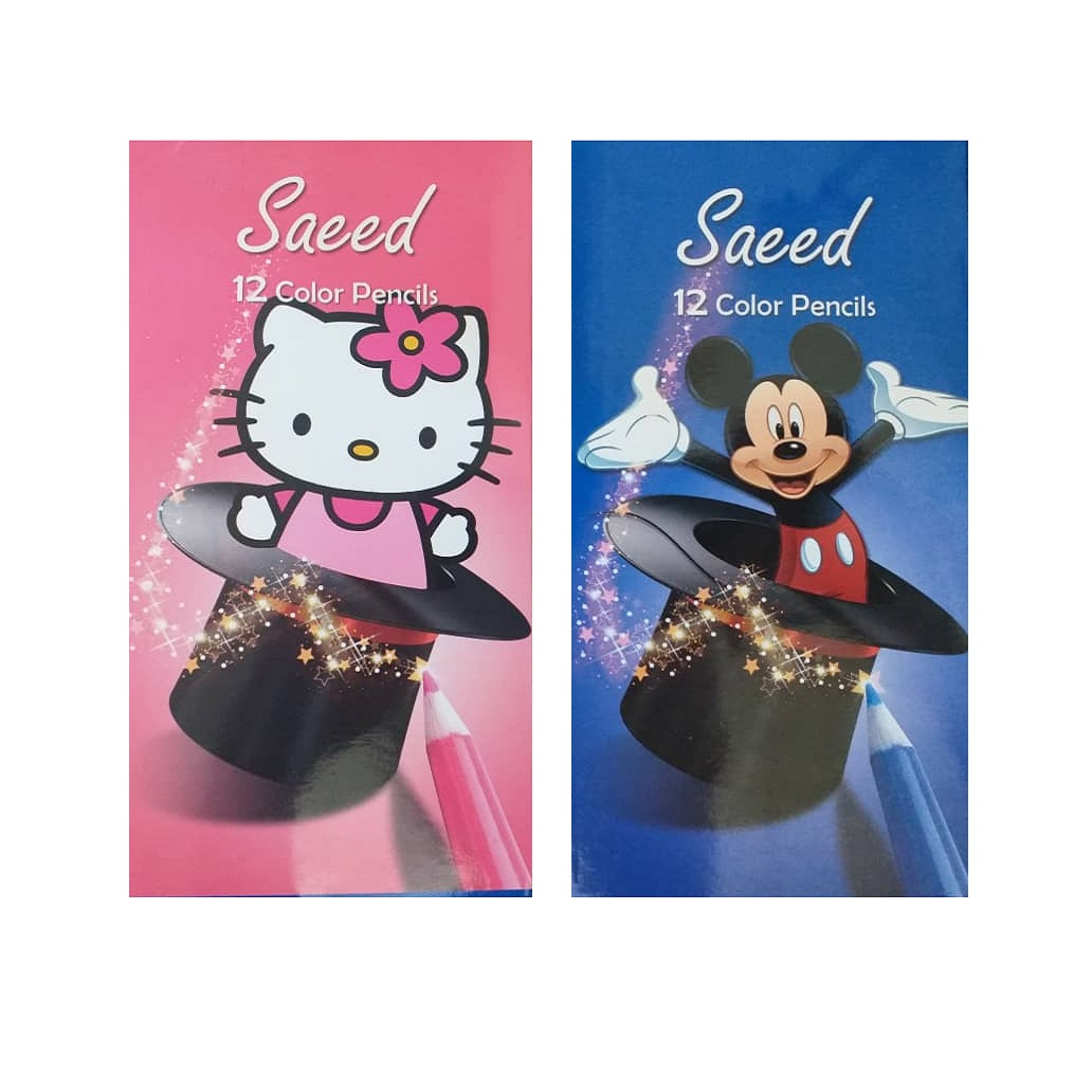 مداد رنگی 12 رنگ سعید مدل میکی موس و کیتی بسته 2 عددی