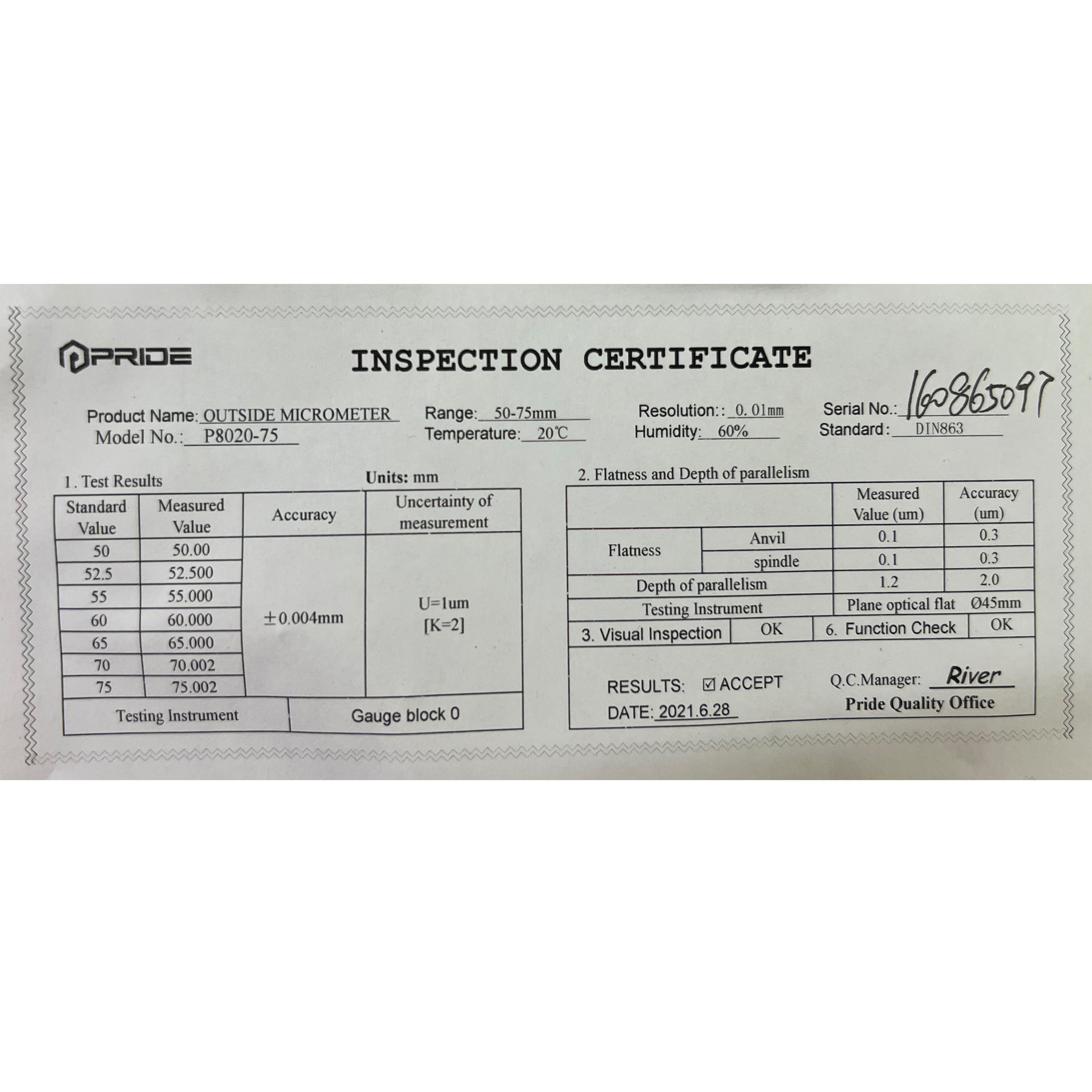 میکرومتر پراید مدل P8020-75
