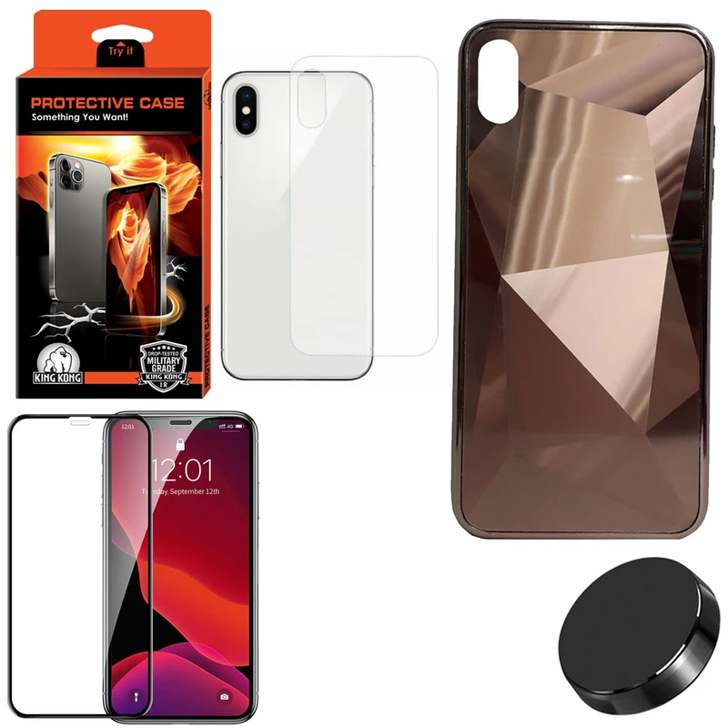 کاور کینگ کونگ مدل الماسی مناسب برای گوشی موبایل اپل Iphone XS Max همراه محافظ صفحه نمایش و محافظ پشت گوشی و پایه نگهدارنده گوشی