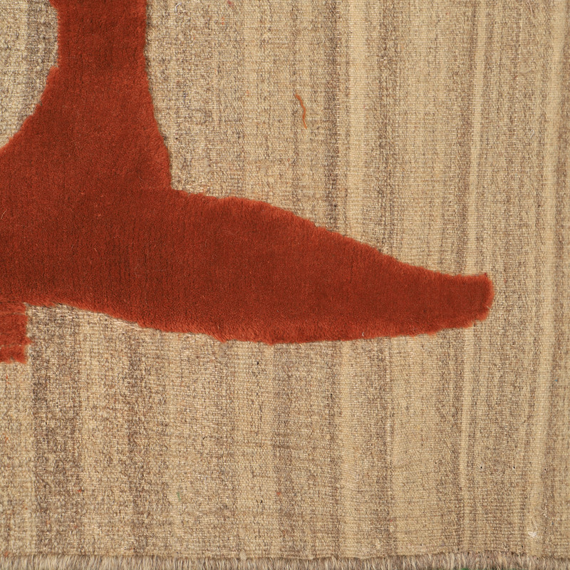 گلیم فرش دستبافت یک و نیم متری مدل بز شوشتر زمینه کرم کد 4031239