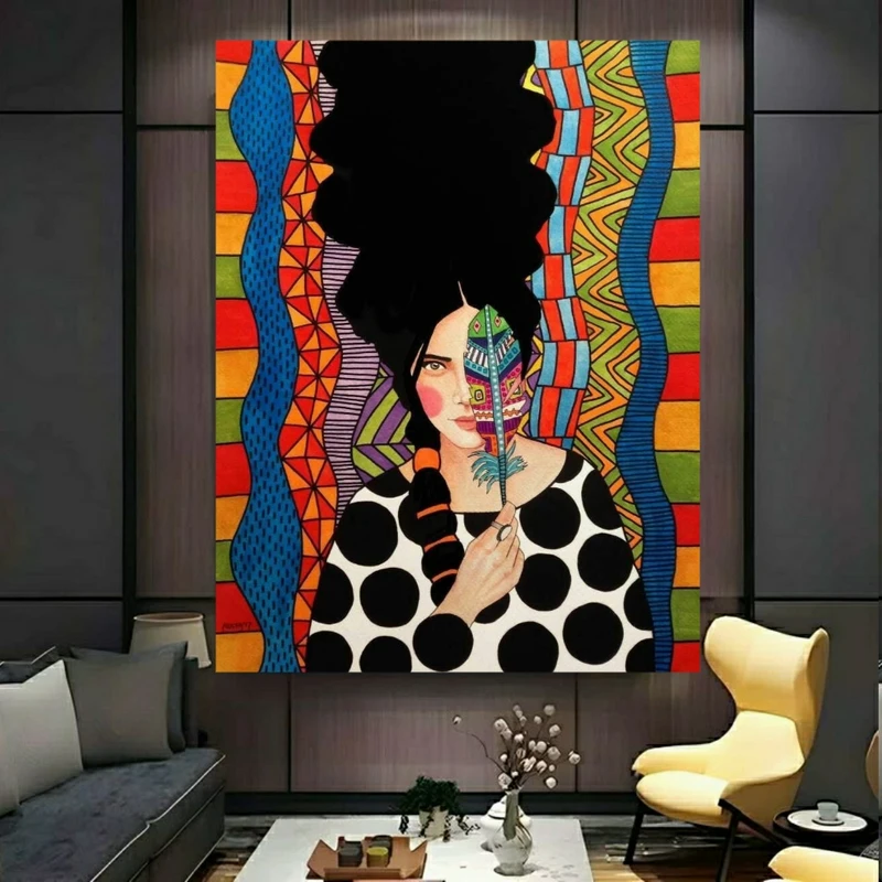 تابلو بوم طرح مخمل بانوی رنگارنگ مدل پر رنگی کد FP106229