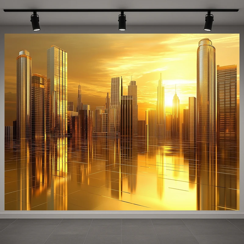 تابلو بوم طرح مخمل آسمان‌خراش مدرن مدل غروب آفتاب کد AR3060748