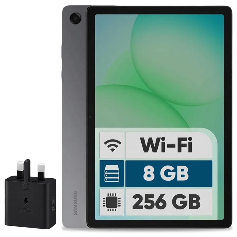 تبلت 11 اینچ سامسونگ مدل Galaxy Tab A11 Plus Wi-Fi، ظرفیت 256 گیگابایت و رم 8 گیگابایت، رزولوشن دوربین 8 مگاپیکسل به همراه شارژر دیواری 25 وات سامسونگ مدل T2510