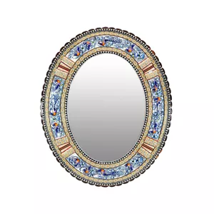 آینه خاتم کاری مدل الیپس طرح گل و مرغ برجسته کد 56p46-2f4Bl