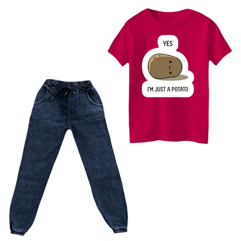 ست تی‌شرت و شلوار دخترانه مدل سیب زمینی غمگین