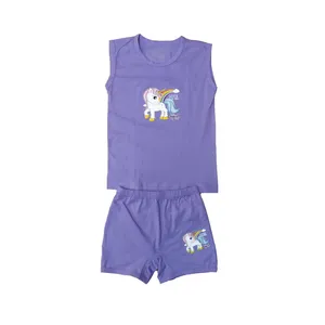 ست تاپ و شلوارک دخترانه مدل یونیکورن رنگ بنفش