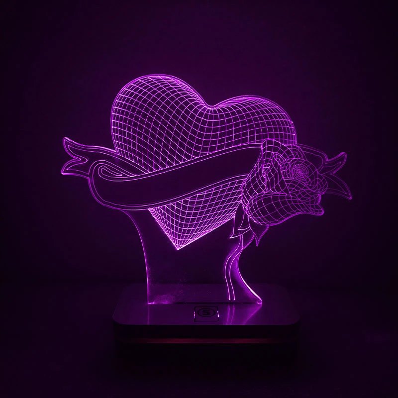 چراغ خواب طرح عاشقانه قلب و گل مدل هفت رنگ