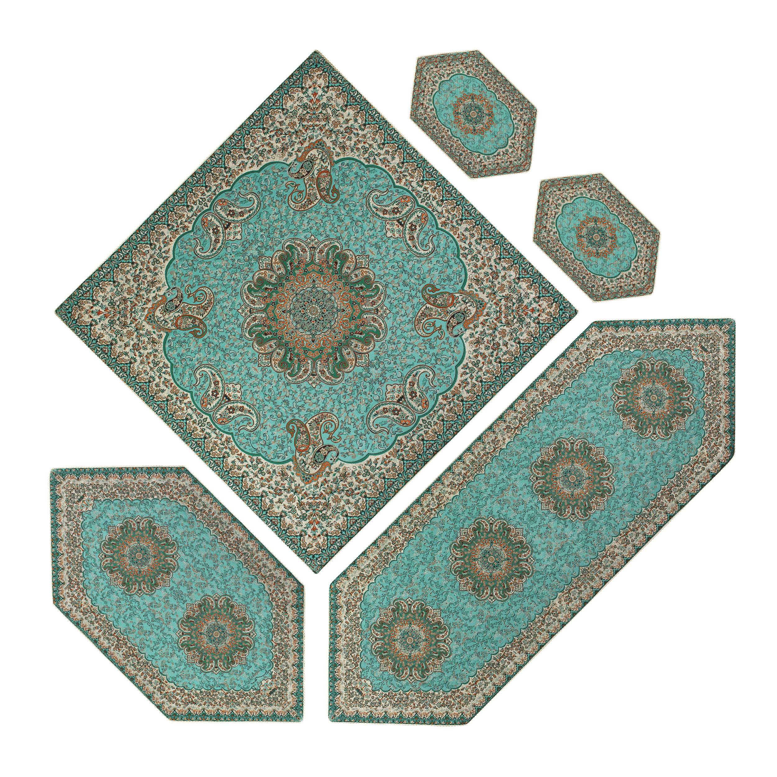 ست 5 تکه رومیزی ترمه مدل ترنج کد tj-1007