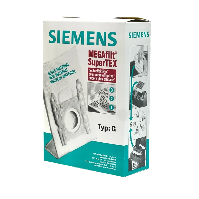 پاکت جاروبرقی زیمنس مدل MEGAfilt SuperTEX مناسب برای جاروبرقی های بوش و زیمنس type G بسته 5 عددی