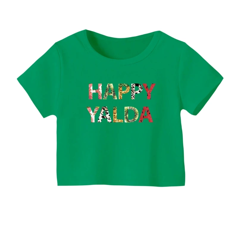 کراپ‌ تی‌شرت آستین کوتاه زنانه مدل نوشته یلدایی کد 1