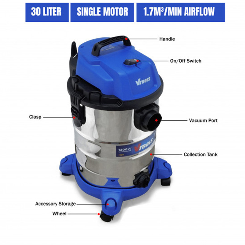 جاروبرقی صنعتی 1200 وات وی تولز مدل VP1401-30L ظرفیت 30 لیتر جاروبرقی صنعتی 1200 وات وی تولز مدل VP1401-30L ظرفیت 30 لیتر