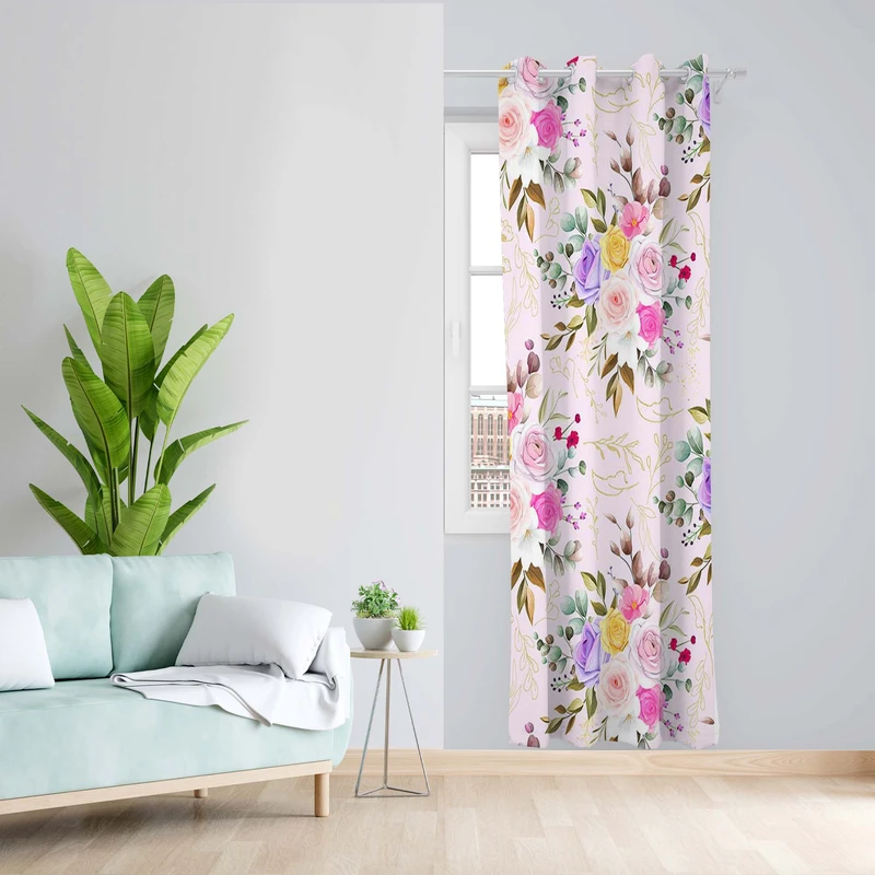 پرده طرح گل مدل مخمل پانچی کد 1764 z سایز 140x200 سانتی متر