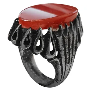 انگشتر نقره مردانه مدل عقیق یمنی هاله دار AYH2015