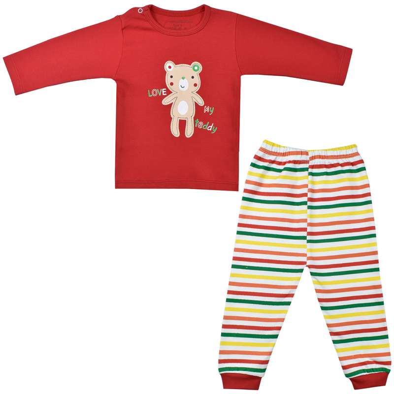 ست تی شرت آستین بلند و شلوار نوزادی مدل ارغوان تدی