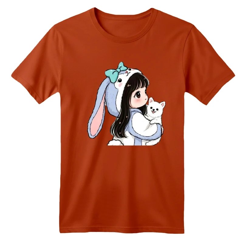 تی شرت آستین کوتاه بچگانه مدل دخترک و گلبرگ