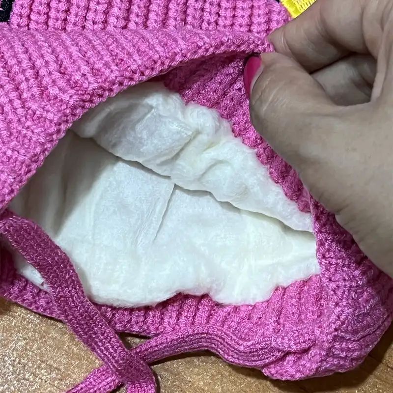 کلاه بافتنی بچگانه مدل تدی بند دار فانتزی کد PI N DA R K