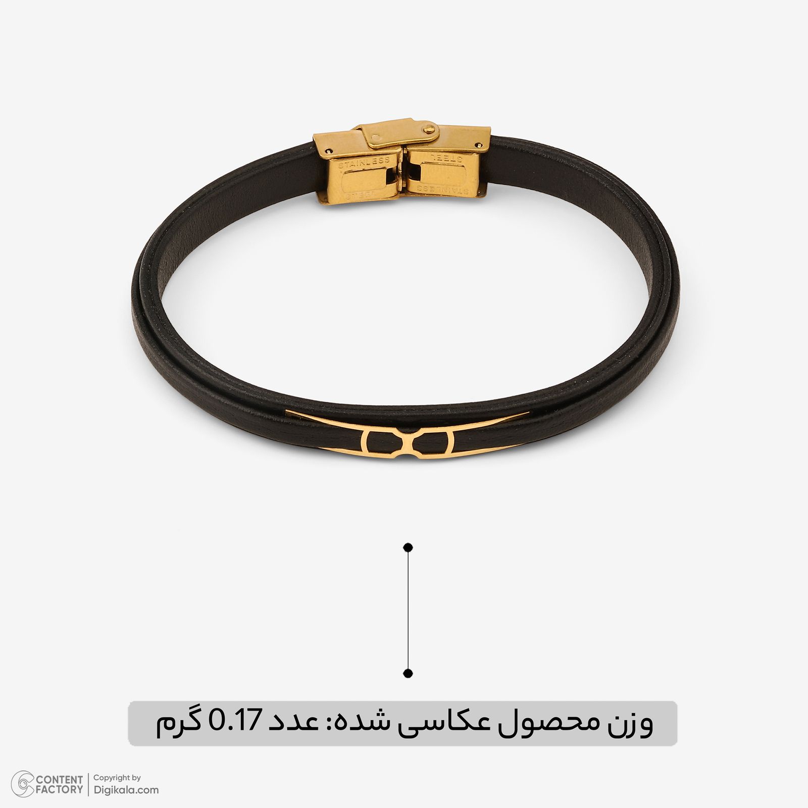 دستبند طلا 18 عیار مردانه با بند چرمی روبی آرت گالری مدل 315782 -  - 2