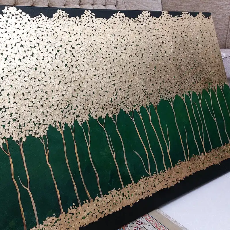 تابلو نقاشی ورق طلا طرح تلالو درختان در شب کد 195