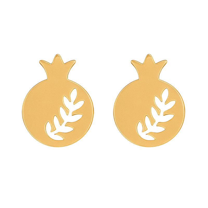 گوشواره میخی طلا 18 عیار زنانه گالری قو طلایی مدل  انار و برگ یلدایی