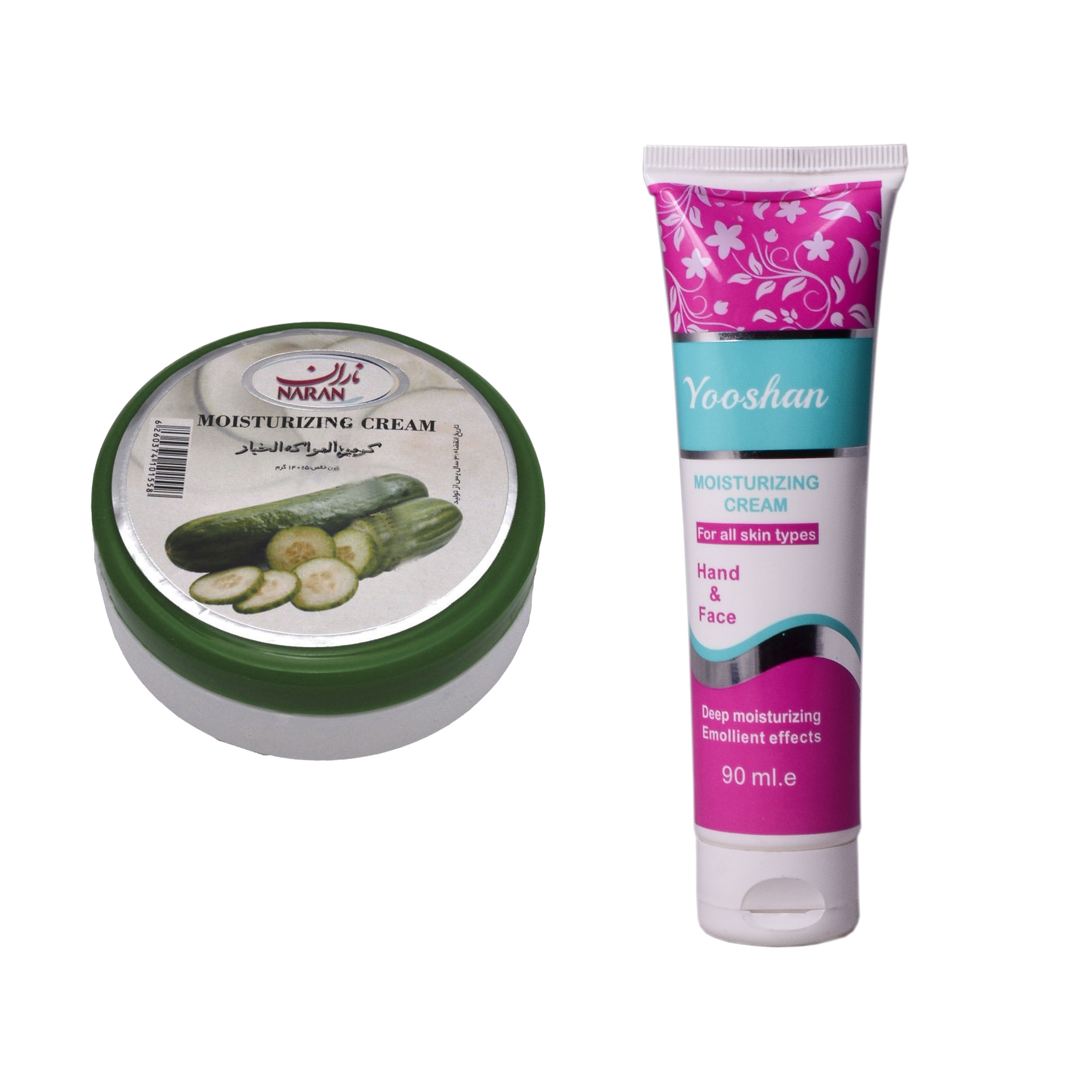 کرم مرطوب کننده یوشان مدل روغن بادام حجم 90 میلی لیتر به همراه کرم مرطوب کننده ناران مدل خیار وزن 140 گرم